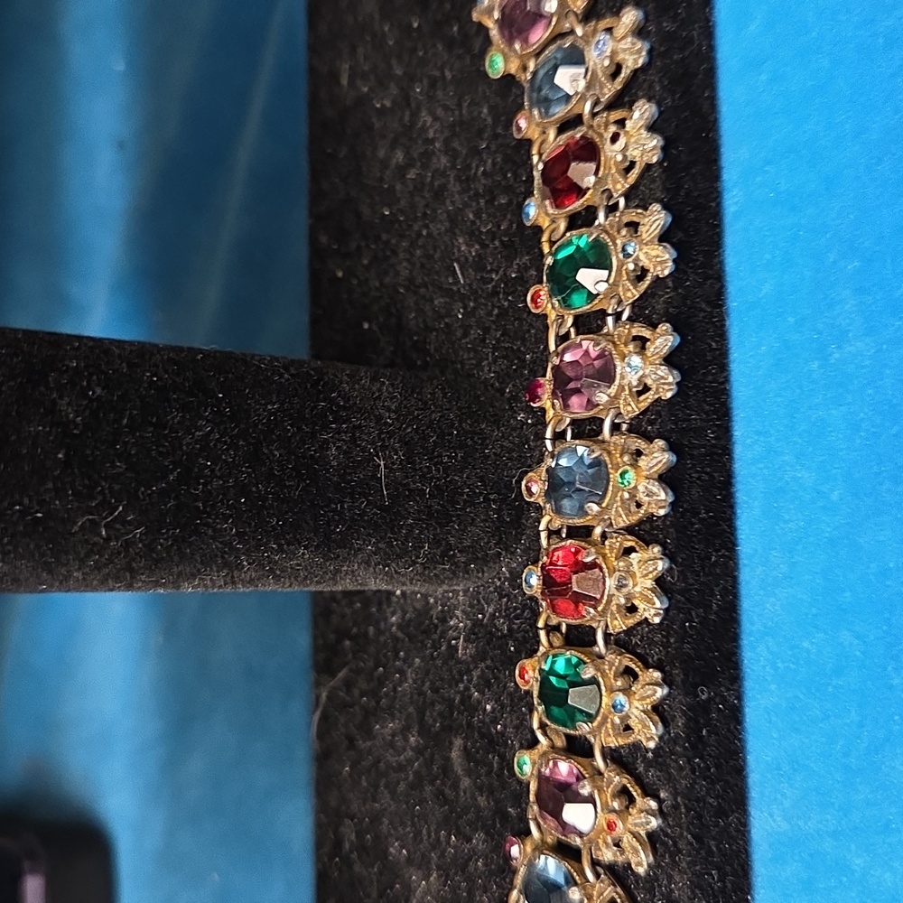 Vintage Headlight & Gray Rhinestone BRACELET 12 Link